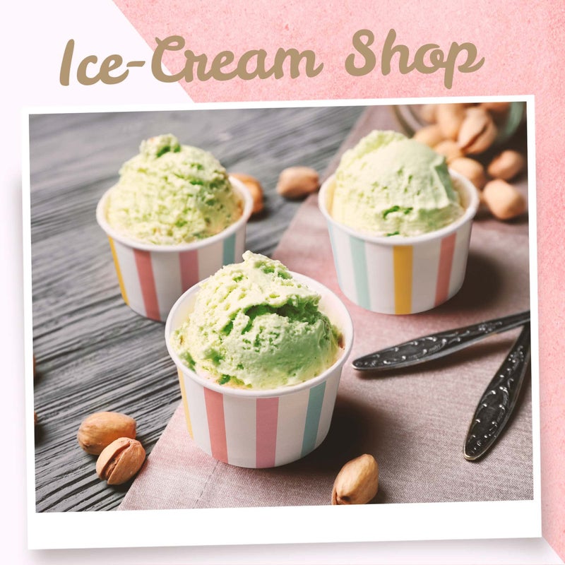 MATICAN Paper Ice Cream Cups, 50-Count 5.5-Oz Disposable Dessert, Snack Bowls for Hot or Cold Food, 5.5-Ounce Party Supplies Treat Cups for Sundae, Frozen Yogurt, Soup, Pastel Stripes - Image 3