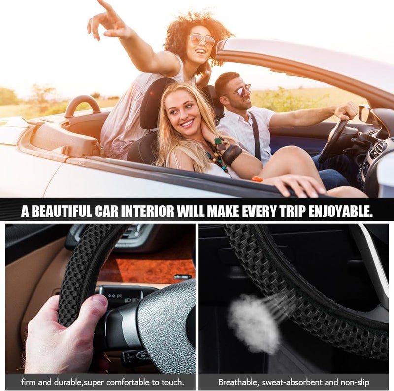 Lyxheth Elastic Stretch Steering Wheel Cover, Car Steering Wheel Protector, Universal 15 Inch Auto Steering Wheel Cover, Microfiber Breathable Ice Silk Steering Wheel Accessories for Most Cars (Black) - Image 4