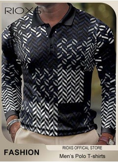 RIOXS Men's Casual Polo Slim Fit Cotton T-Shirt Long Sleeve Golf Polo Classic Basic Shirt  - Image 1
