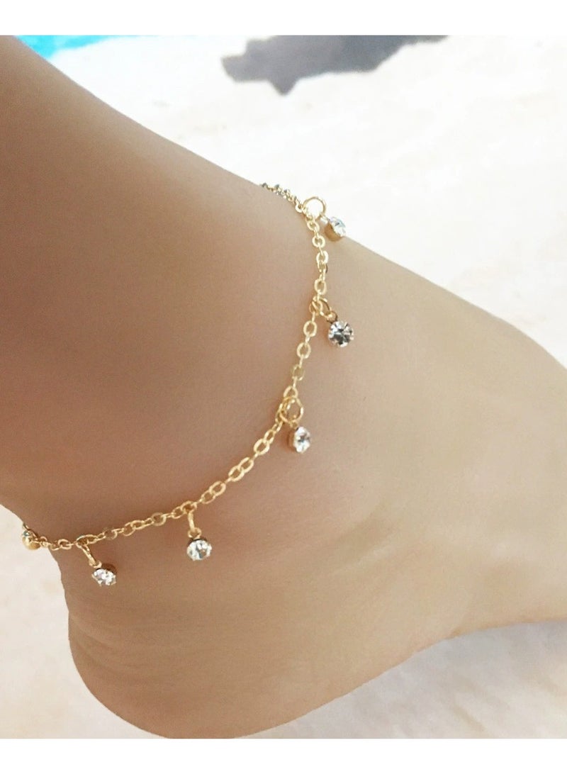 Goolsky سوار كاحل أنيق وعصري بتصميم بسيط مع قلادة كريستالية متلألئة – مجوهرات قدم أنيقة للنساء