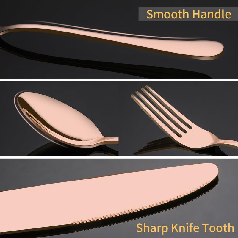 Briout Rose Gold Silverware Set, 20 Piece Cutlery Set, Stainless Steel Flatware Set Service for 4 Include Spoons Forks Knives Tableware Utensil Set for Kitchen Home Restaurant, Shiny Rose Gold Polish - Image 4
