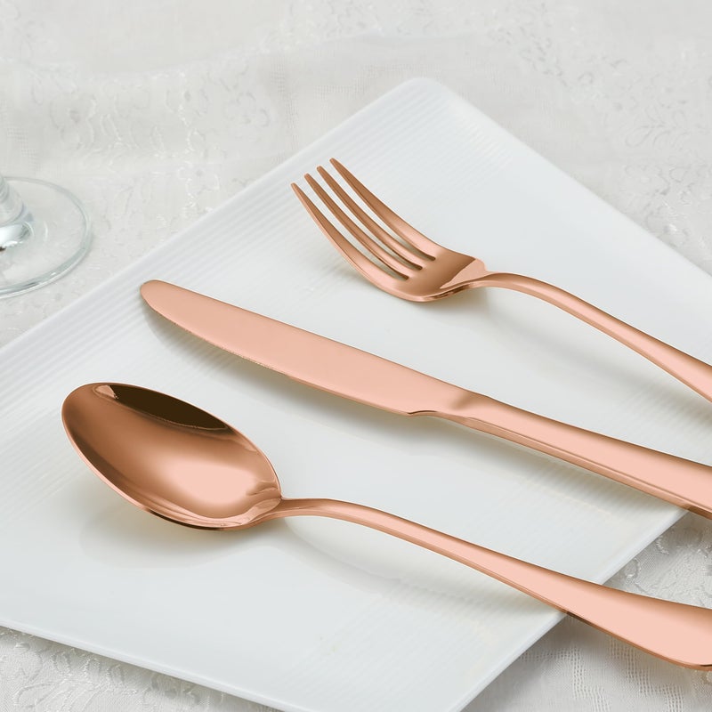 Briout Rose Gold Silverware Set, 20 Piece Cutlery Set, Stainless Steel Flatware Set Service for 4 Include Spoons Forks Knives Tableware Utensil Set for Kitchen Home Restaurant, Shiny Rose Gold Polish - Image 2