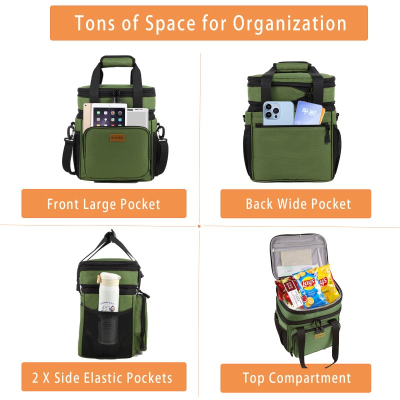 GLENKEY Expandable Large Insulated Lunch Box, Heavy Duty Lunch Cooler Bag Durable Leakproof Lunch Pail for Men Women Adults Work Shift Outdoor Picnic Camping Road Trip, 16L, Army Green, GLENKEY - Image 3