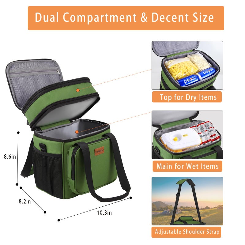 GLENKEY Expandable Large Insulated Lunch Box, Heavy Duty Lunch Cooler Bag Durable Leakproof Lunch Pail for Men Women Adults Work Shift Outdoor Picnic Camping Road Trip, 16L, Army Green, GLENKEY - Image 2