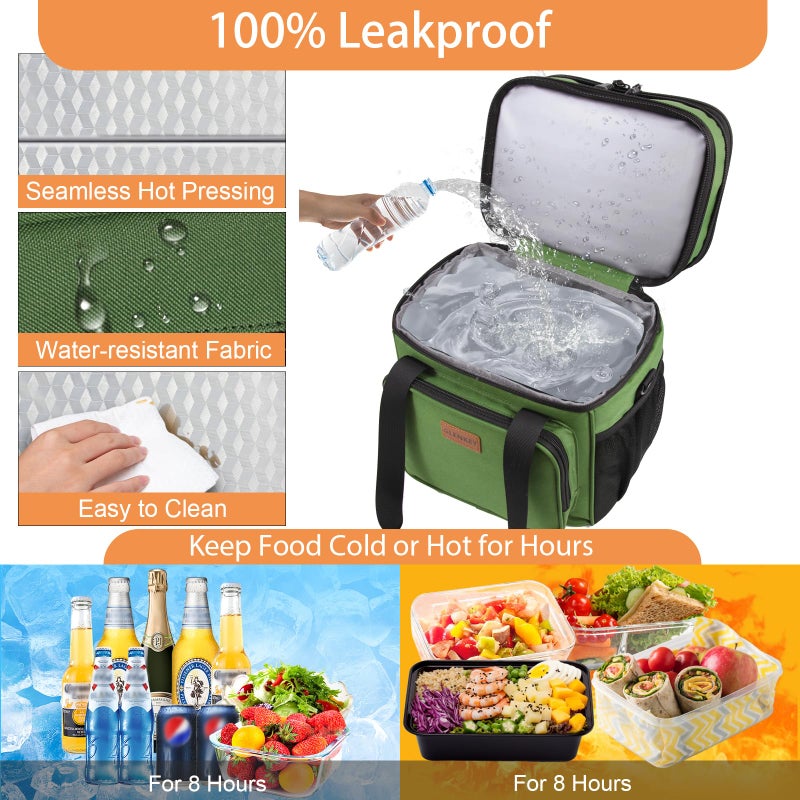 GLENKEY Expandable Large Insulated Lunch Box, Heavy Duty Lunch Cooler Bag Durable Leakproof Lunch Pail for Men Women Adults Work Shift Outdoor Picnic Camping Road Trip, 16L, Army Green, GLENKEY - Image 5