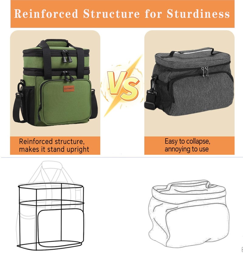 GLENKEY Expandable Large Insulated Lunch Box, Heavy Duty Lunch Cooler Bag Durable Leakproof Lunch Pail for Men Women Adults Work Shift Outdoor Picnic Camping Road Trip, 16L, Army Green, GLENKEY - Image 4