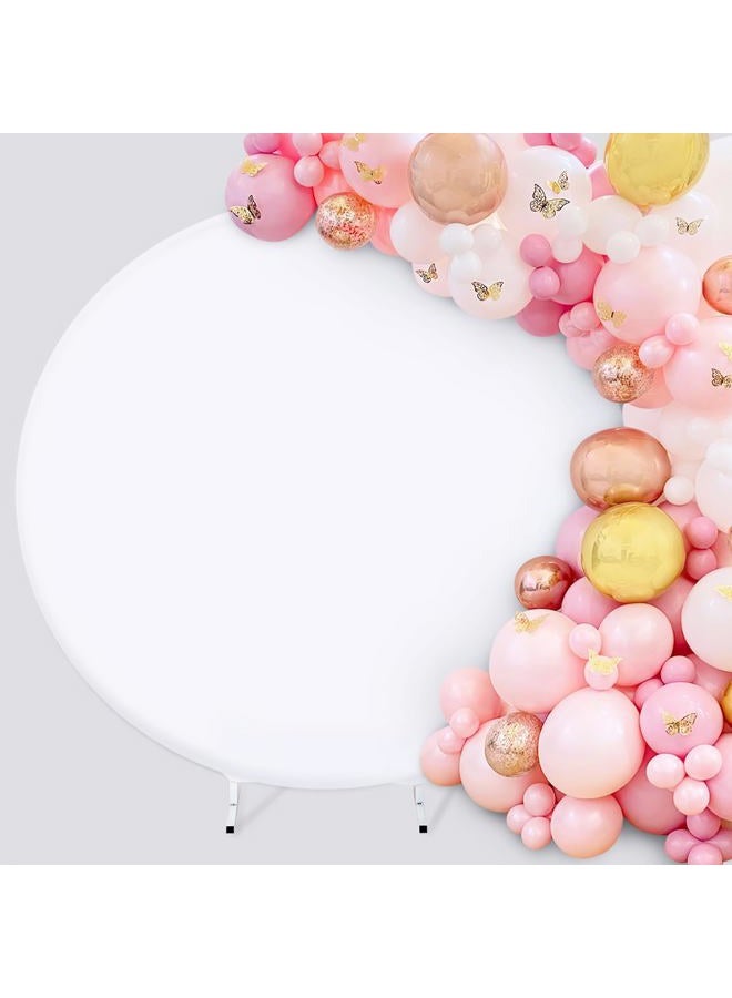 QueenDream White Round Backdrop Cover 7.2x7.2ft White Circle Photo Photography Background for Birthday Party Wedding Decorations - Image 1