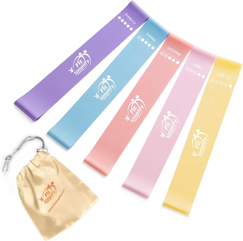 Fit Simplify Resistance Loop Exercise Bands with Instruction Guide and Carry Bag, Set of 5 - Image 1