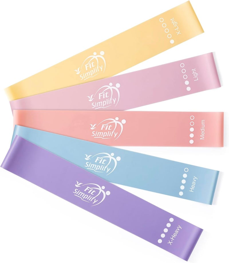 Fit Simplify Resistance Loop Exercise Bands with Instruction Guide and Carry Bag, Set of 5 - Image 3
