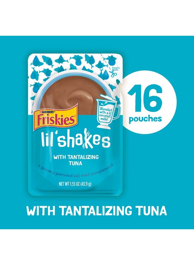 فريسكس - طعام القطط المهروس Purina Friskies، مشروبات خفيفة مع مكافآت القطط اللذيذة التي يمكن لعقها من التونة - (عبوة من 16 كيسًا) 1.55 أونصة - Image 1