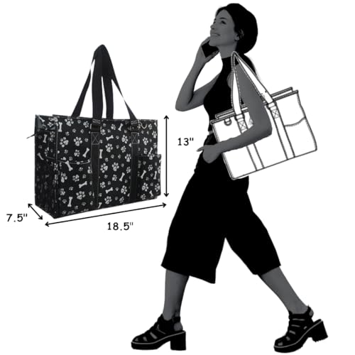 NGIL Zip-Top Tote Bag with Exterior Pockets for Working Women, Teachers, Nurses, and Moms, Design in USA (NGIL Zip-Printed Paws-black) - Image 4