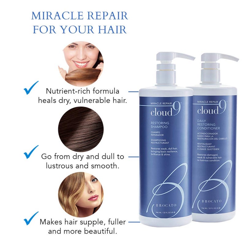 Brocato Cloud 9 Restoring Shampoo + Conditioner Duo, 32 Fl Oz | Adds Back Resilience, Moisture, & Shine | Restore Hair To Lustrous Condition | For Damaged, Dry, Normal to Oily Hair, Color Safe - Image 4