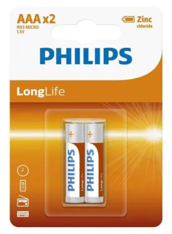 Philips 2PCS AAA Longlife Zinc Battery 1.5V