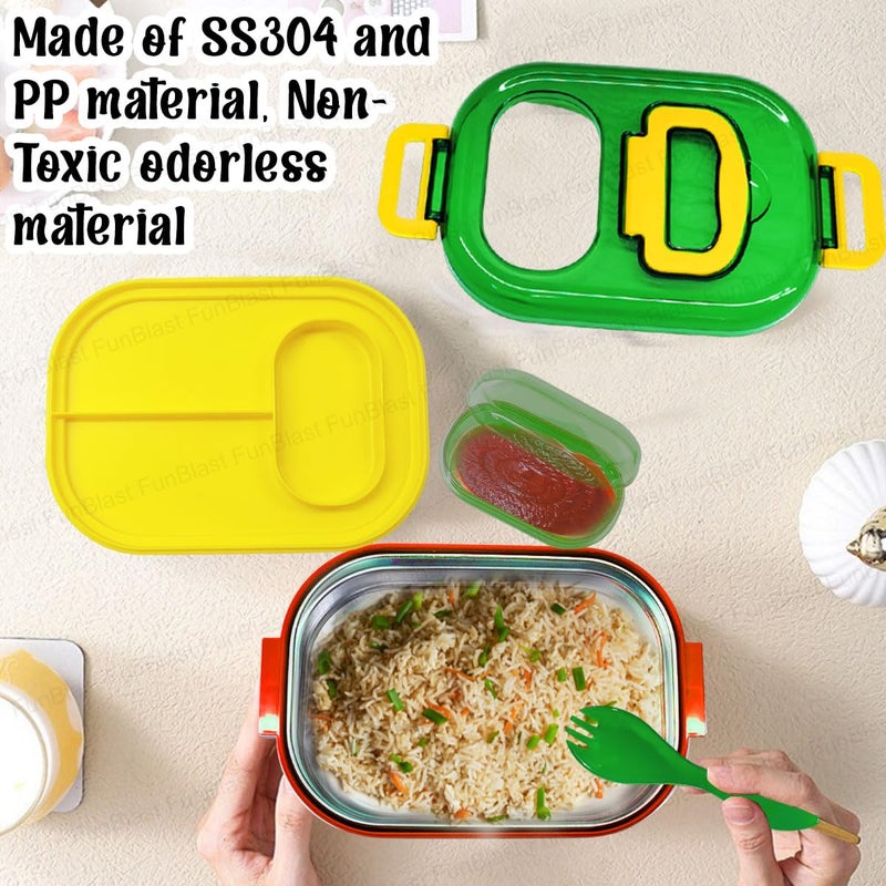 FunBlast FunBlast Christmas Theme Lunch Box with Spoon and Christmas Tree Key Ring, SS304 & PP Material, Non-Toxic, Air-Tight & Insulated, 700 ML, Red & Green, Unisex, Kids School & Office Lunch Box  - Image 3