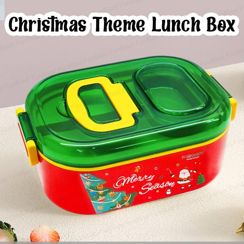 FunBlast FunBlast Christmas Theme Lunch Box with Spoon and Christmas Tree Key Ring, SS304 & PP Material, Non-Toxic, Air-Tight & Insulated, 700 ML, Red & Green, Unisex, Kids School & Office Lunch Box  - Image 5
