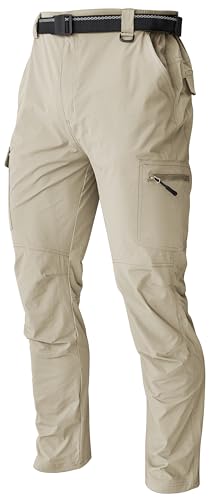 AREOUTS Mens Cargo Work Hiking Pants Lightweight Water Resistant Quick Dry Fishing Travel Camping Outdoor Breathable Multi Pockets Light Khaki XL - Image 1