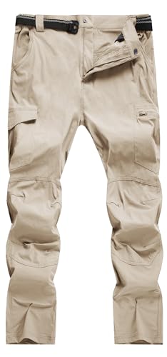 AREOUTS Mens Cargo Work Hiking Pants Lightweight Water Resistant Quick Dry Fishing Travel Camping Outdoor Breathable Multi Pockets Light Khaki XL - Image 3