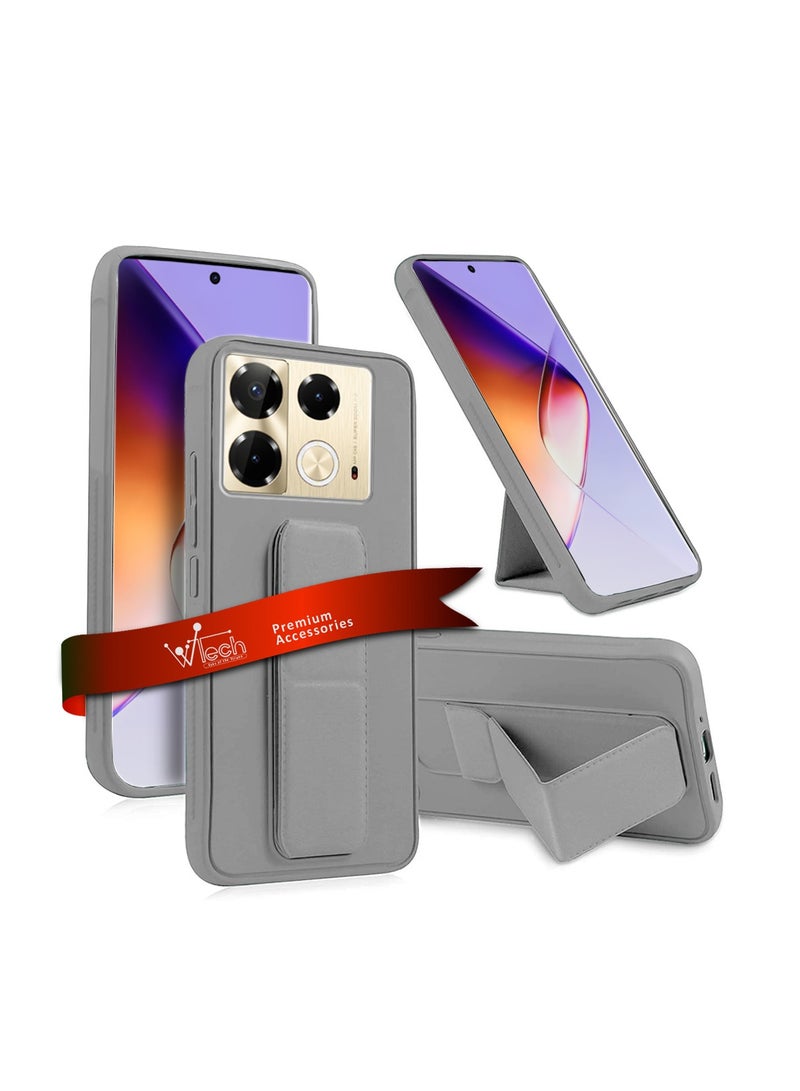 Wtech Infinix Note 40 4G 2024 Hand Grip Foldable Magnetic Kickstand Wrist Strap Finger Grip With Built-In Iron Case Cover Grey - Image 1