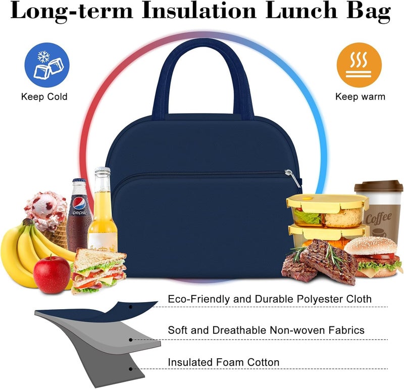 PRIMESKY® Insulated Lunch Bag for Women Adults Men, Reusable Cute Lunch Pail Bag Leakproof, Insulated Lunch Box Tote with Large Capacity, Cooler Lunch Container for Work/Travel/Office (Blue) - Image 3