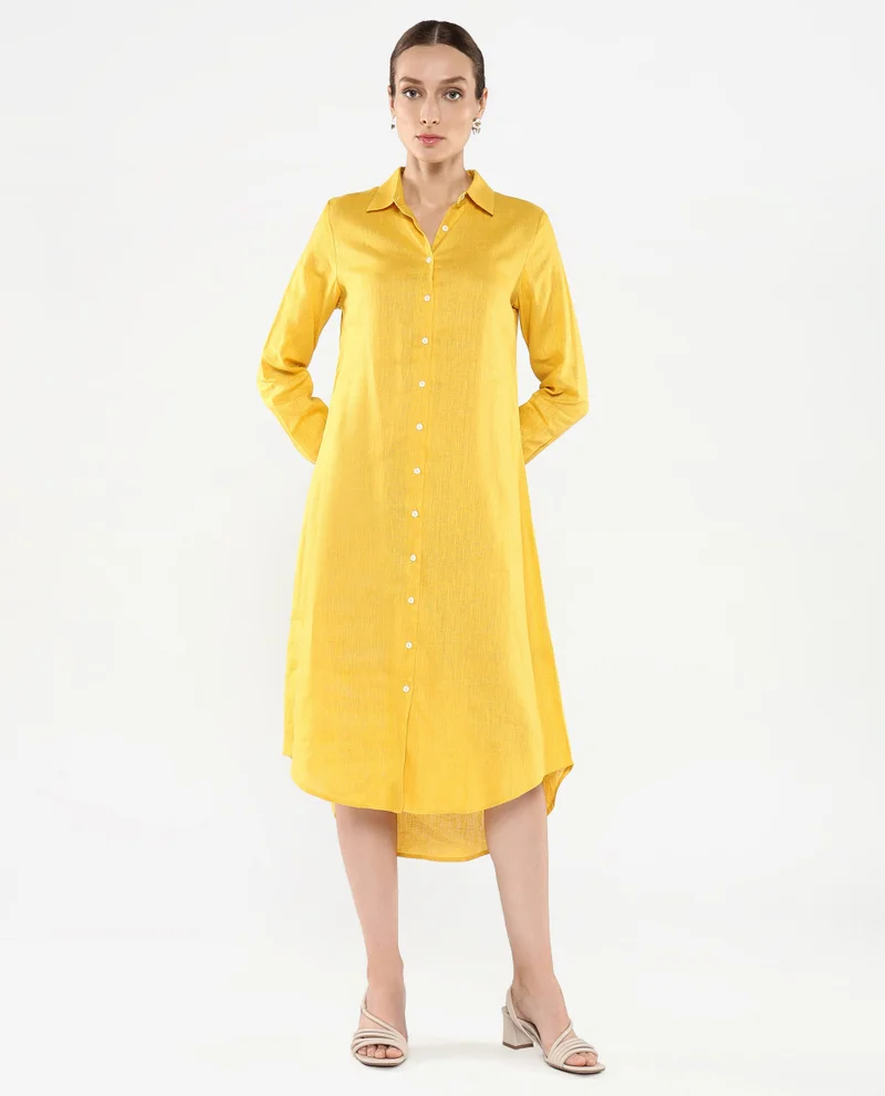 Rareism Women's Linen Blend Long Shirt Dress