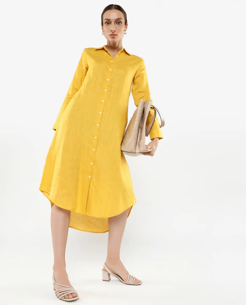 Rareism Women's Linen Blend Long Shirt Dress