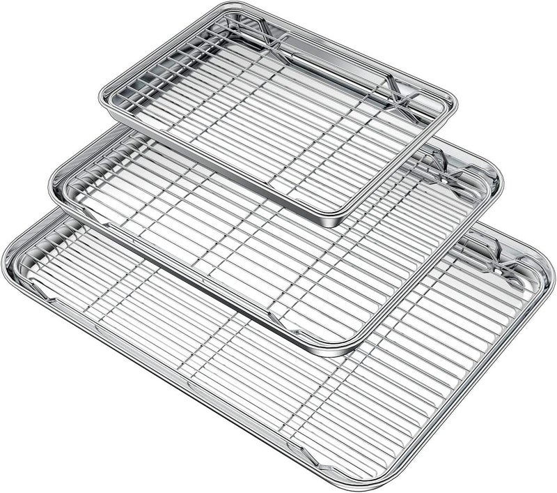 Wildone Baking Sheet with Rack Set (3 Pans + 3 Racks), Stainless Steel Baking Pan Cookie Sheet with Cooling Rack, Non Toxic & Heavy Duty & Easy Clean - Image 1