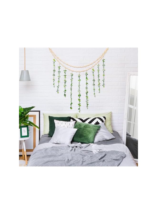 The Bros Hanging Photo Display Holder Wall Decor with Wooden Cards Clips, Boho Style Picture Frame Wood Beads Garland Artificial Eucalyptus Plant Home Decoration for Farmhouse Greenery Cubicle Bedroom  - Image 3