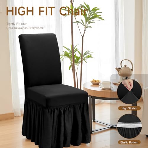 XIAROGEE Dining Chair Covers Set of 4 Stretch Super Fit Chair Slipcovers with Skirt for Dining Room Washable Spandex Chairs Covers for Banquet/Wedding/Kitchen (Black, 4) - Image 5
