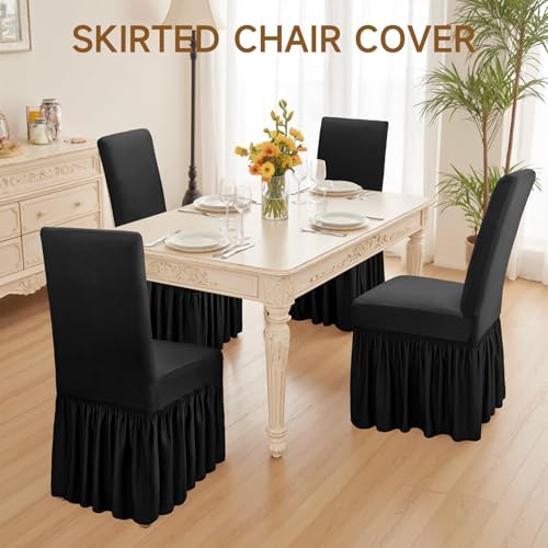 XIAROGEE Dining Chair Covers Set of 4 Stretch Super Fit Chair Slipcovers with Skirt for Dining Room Washable Spandex Chairs Covers for Banquet/Wedding/Kitchen (Black, 4) - Image 2