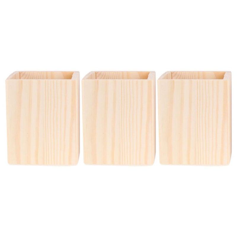 Unfinished Pine Wood Pen Organizer Set Of 3 Square Desktop Pencil Holders For Office Home Storage - Image 2