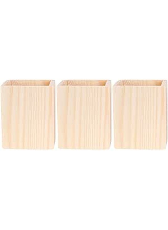 Unfinished Pine Wood Pen Organizer Set Of 3 Square Desktop Pencil Holders For Office Home Storage - Image 1