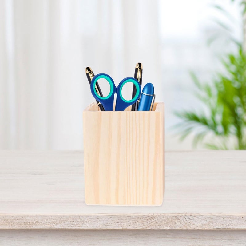Unfinished Pine Wood Pen Organizer Set Of 3 Square Desktop Pencil Holders For Office Home Storage - Image 4