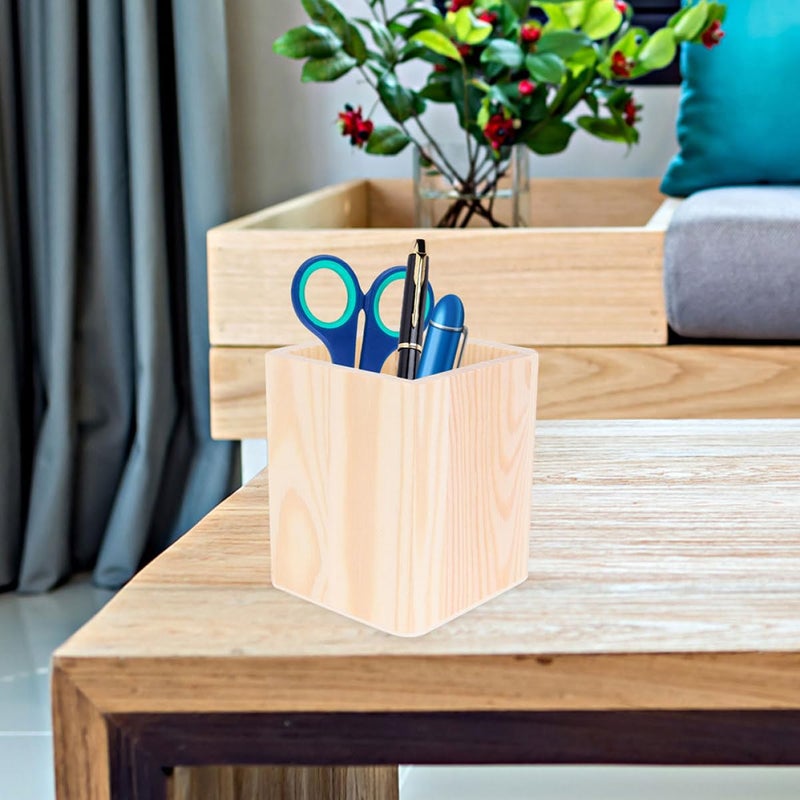 Unfinished Pine Wood Pen Organizer Set Of 3 Square Desktop Pencil Holders For Office Home Storage - Image 5