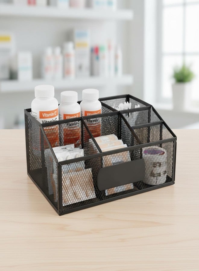 Xbopetda First Aid Box, Metal Basket Medicine Storage Box with 6 Compartments, Trapezoid Full Open Medical Box Bandaid Storage, First Aid Kit Case Empty for Home Emergency Supplies Organizer, Black - Image 4