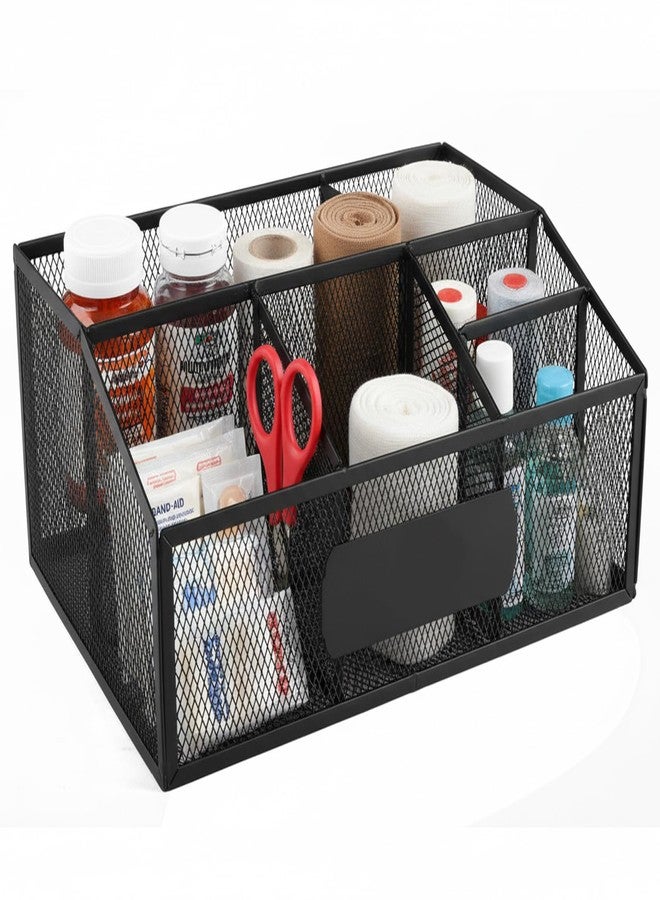 Xbopetda First Aid Box, Metal Basket Medicine Storage Box with 6 Compartments, Trapezoid Full Open Medical Box Bandaid Storage, First Aid Kit Case Empty for Home Emergency Supplies Organizer, Black - Image 1