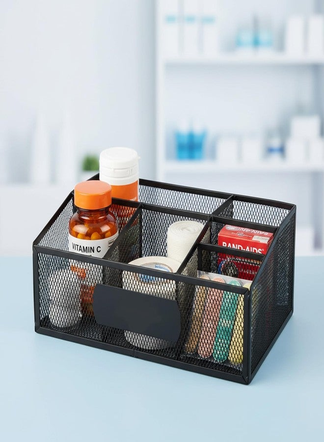 Xbopetda First Aid Box, Metal Basket Medicine Storage Box with 6 Compartments, Trapezoid Full Open Medical Box Bandaid Storage, First Aid Kit Case Empty for Home Emergency Supplies Organizer, Black - Image 5