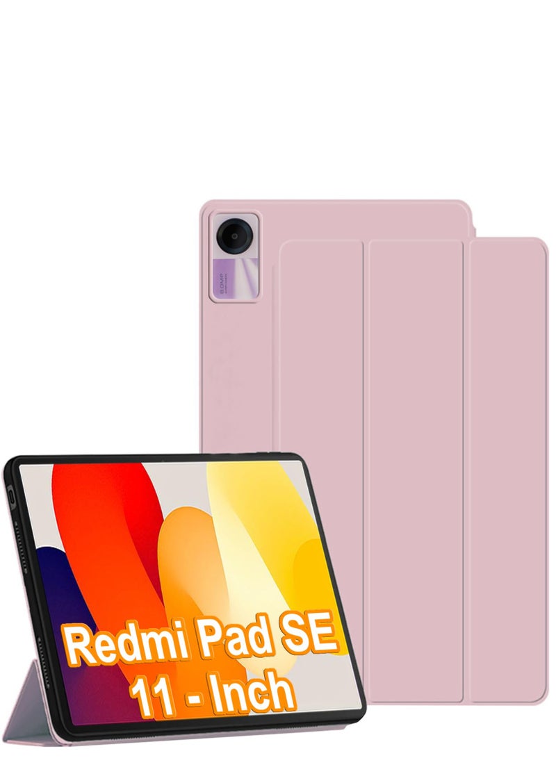 Case Compatible with Xiaomi Redmi Pad SE 11 Inch (2023) Tablet Slim Tri-fold Stand Soft TPU Back Shell Auto Wake/Sleep Anti-Drop Cover (Pink) - Image 1
