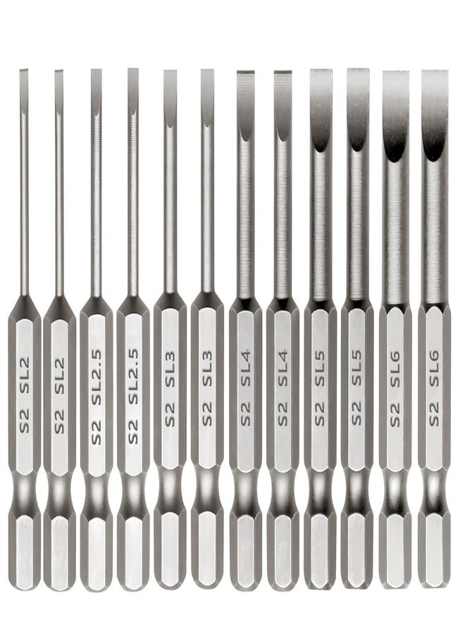 Saipe 12 Pieces Magnetic Slotted Screwdriver Bit Set, 1/4 Inch Hex Shank Flat Head Drill Bits Insert Bits 2 Inch Length, SL2/2.5/3/4/5/6 Impact Driver Bit for Power Drilling, Set of 2 - Image 1