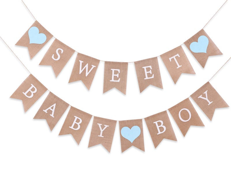 Sweet Baby Boy Burlap Banner  Rustic Baby Shower Decorations Photo Props Sweet Baby Boy Blue