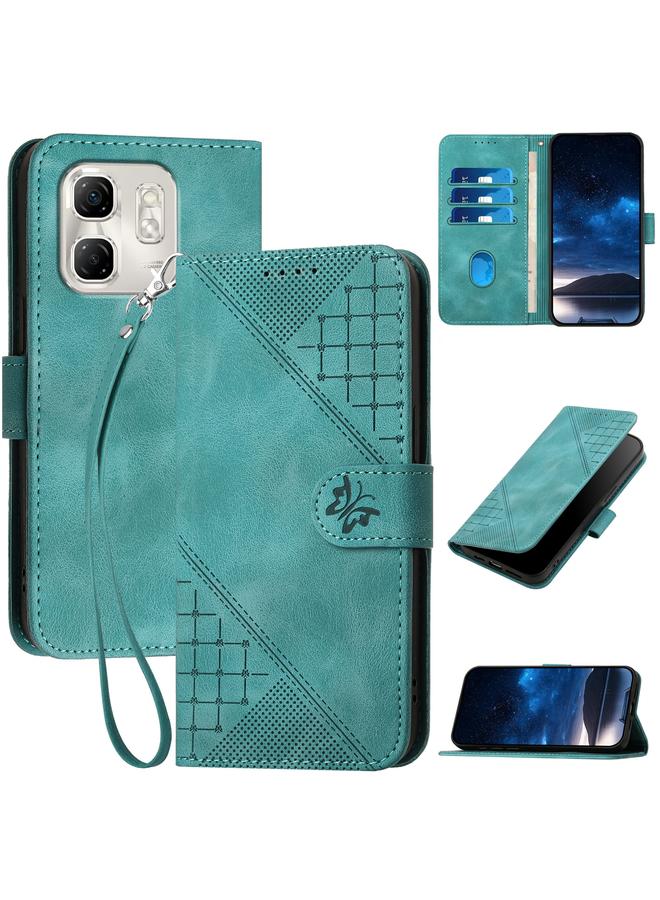 Zaboon Case For Infinix Hot 50i / Smart 9 Grid Butterfly Embossed Pattern Leather Phone Case with Lanyard - Image 1