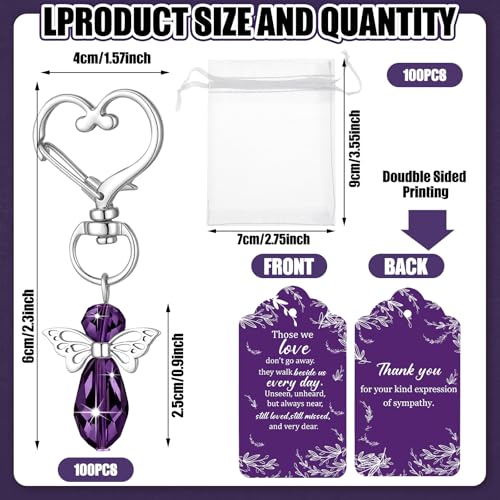 Junkin Funeral Favors Celebration of Life Favors Angel Keychains Thank You Cards for Memorial Guest Return GiftsDelicatePurple100 Set - Image 3