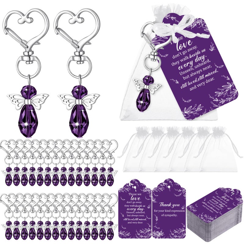 Junkin Funeral Favors Celebration of Life Favors Angel Keychains Thank You Cards for Memorial Guest Return GiftsDelicatePurple100 Set - Image 2
