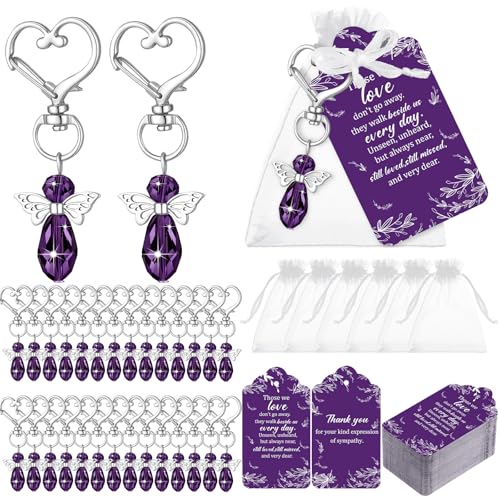 Junkin Funeral Favors Celebration of Life Favors Angel Keychains Thank You Cards for Memorial Guest Return GiftsDelicatePurple100 Set - Image 1