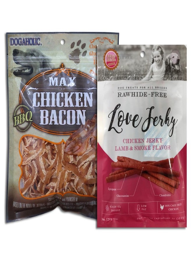 Dogaholic Combo of: - Dogaholic Max Chicken Bacon Strips BBQ Treats for Dog,130 gm with Love Jerky Lamb and Smoke Dog Treats - 120g - Image 1