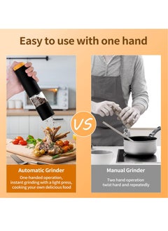 Captaintech Electric Salt and Pepper Grinder Set of 2, Automatic Operation Salt Pepper Mill Sets with Adjustable Coarseness, Battery Powered, LED light, One Hand Operation-Black  - Image 3