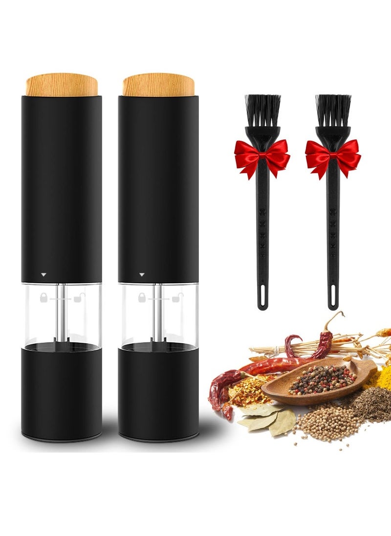 Captaintech Electric Salt and Pepper Grinder Set of 2, Automatic Operation Salt Pepper Mill Sets with Adjustable Coarseness, Battery Powered, LED light, One Hand Operation-Black  - Image 1