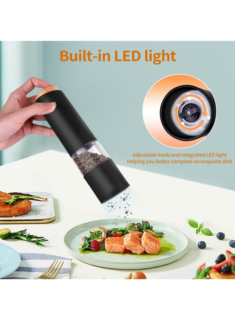 Captaintech Electric Salt and Pepper Grinder Set of 2, Automatic Operation Salt Pepper Mill Sets with Adjustable Coarseness, Battery Powered, LED light, One Hand Operation-Black  - Image 2