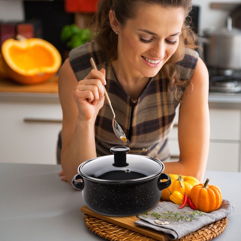 Enamel Pan, Versatile Cooking Set with Stockpot and Lid, Compact for Small Meals - Image 5