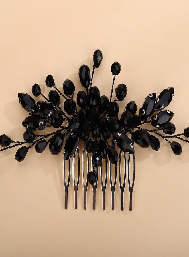 Rumtock Black Rhinestones Hair Comb Side Headpiece for Wedding Brides Women Girls Handmade Hair Accessories, 2.7x5.5 Inches, Small - Image 5