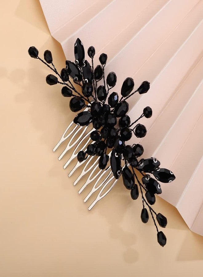 Rumtock Black Rhinestones Hair Comb Side Headpiece for Wedding Brides Women Girls Handmade Hair Accessories, 2.7x5.5 Inches, Small - Image 2